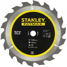 Stanley STA15370 Pílový kotúč TCT/HM brúsiteľný pre pozdĺžne rezy 190x16mm, 18 zubov
