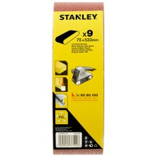 Stanley STA33481 Kartónové balenie, brúsny pás 75x533mm, 3x P60, 3x P80, 3x P100, 9ks