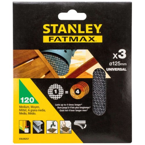 Stanley STA39257-XJ Brúsne mriežky pre excentrickú brúsku 125mm, P120, 3ks Stanley STA39257-XJ Brúsne mriežky pre excentrickú brúsku 125mm, P120, 3ks
