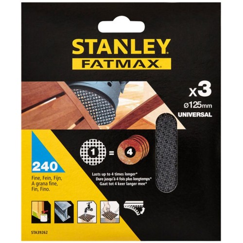 Stanley STA39262-XJ Brúsne mriežky pre excentrickú brúsku 125mm, P240, 3ks Stanley STA39262-XJ Brúsne mriežky pre excentrickú brúsku 125mm, P240, 3ks