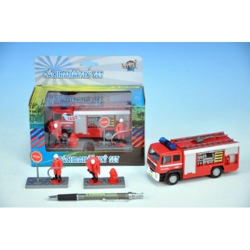 Auto hasiči, kov, 13cm, s postavičkami, na batérie, so svetlom, so zvukom 00065689