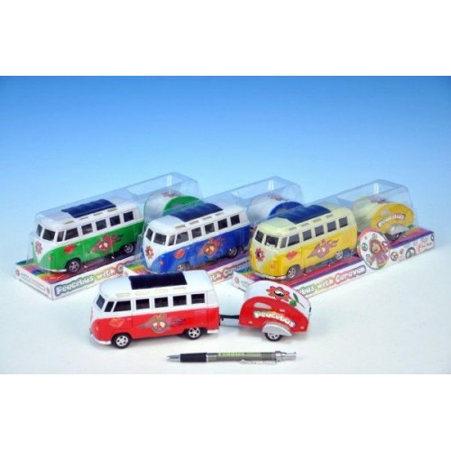Autobus PEACE, plast, 14 cm, s karavanom 8cm, rôzne farby 00541052 Autobus PEACE, plast, 14 cm, s karavanom 8cm, rôzne farby 00541052