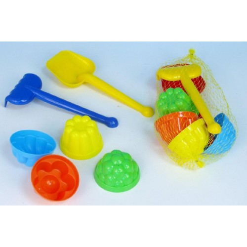 Sada na piesok plast lopatka, hrabličky, 4ks bábovky 49019009