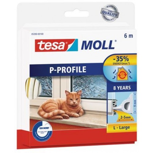 TESA MOLL Gumové tesnenie, biele, na okná a dvere, P profil, 6m 05390-00102-00