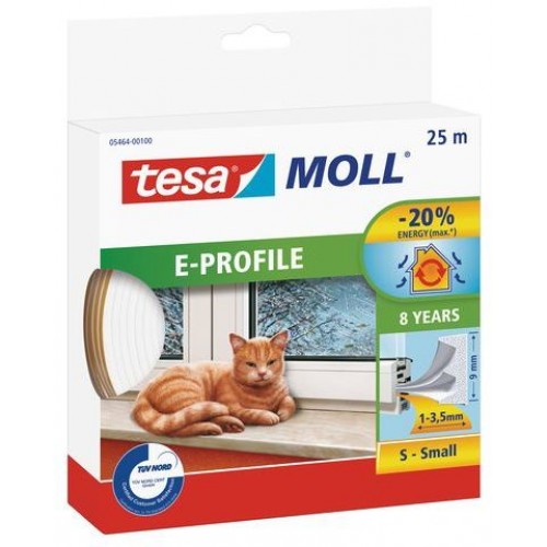 TESA MOLL Gumové tesnenie, biele, na okná a dvere, E profil, 25m 05464-00102-00