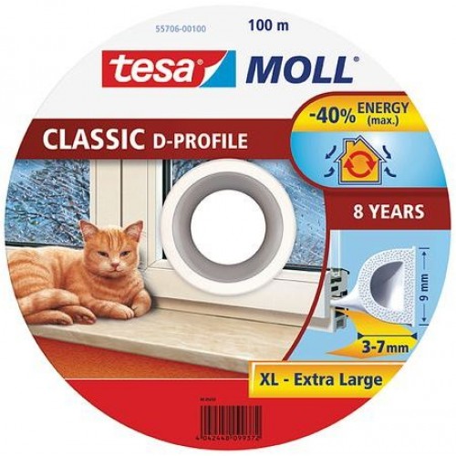 TESA MOLL Gumové tesnenie, biele, na okná a dvere, D profil, bubon 100m 55706-00100-00 TESA MOLL Gumové tesnenie, biele, na okná a dvere, D profil, bubon 100m 55706-00100-00