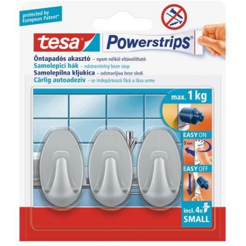 TESA Powerstrips háčik oválny malý matný chróm, nosnosť 1kg 57519-00101-01