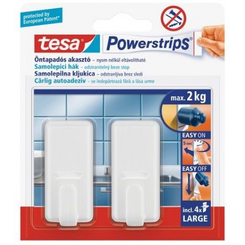 TESA Powerstrips háčik obdĺžnikový veľký biely plast, nosnosť 2kg 58010-00131-01