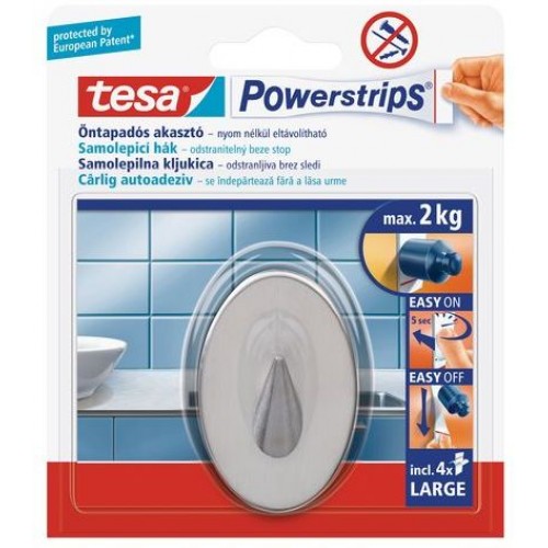 TESA Powerstrips háčik veľký oválny háčik, nehrdzavejúca oceľ, nosnosť 2kg 58121-00101-01