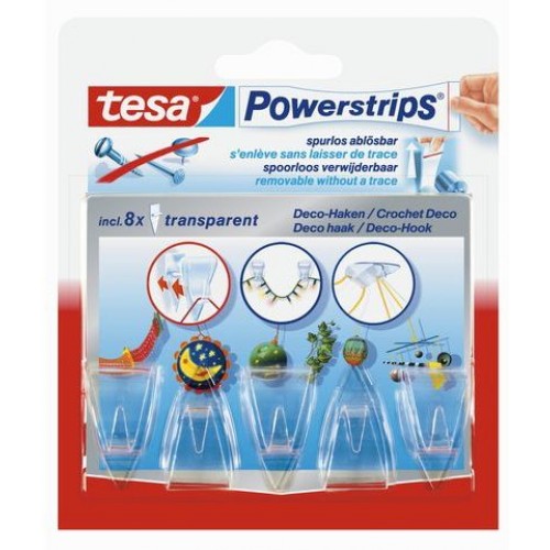 TESA Powerstrips háčik Deco - malý, priehľadný na sklo, pre zavesovanie dekorácií