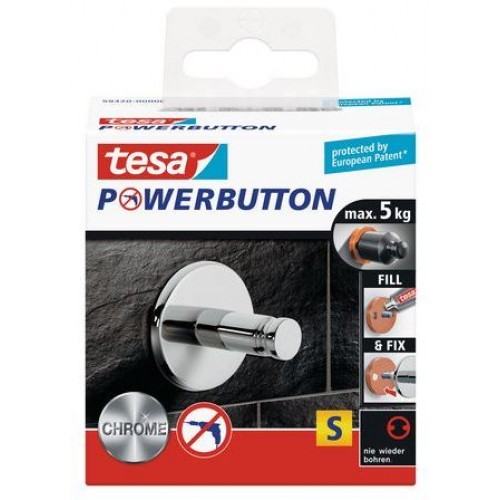 TESA Powerbutton háčik UNIVERSAL, lesklý chróm, veľkosť S, nosnosť 5kg