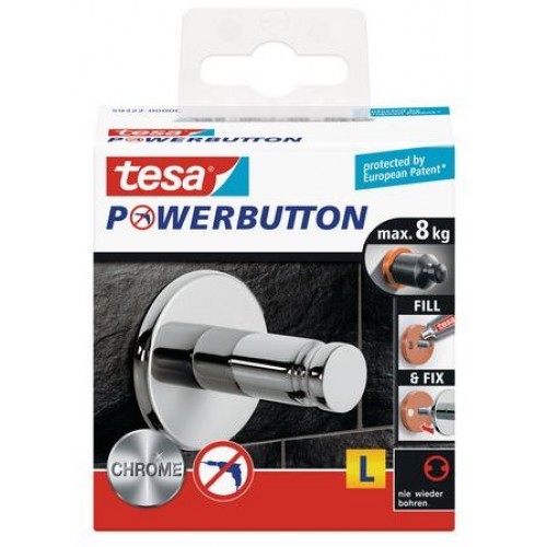 TESA Powerbutton háčik UNIVERSAL, lesklý chróm, veľkosť L, nosnosť 8kg