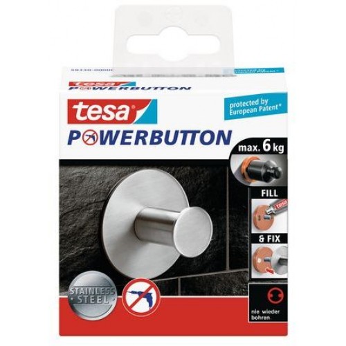 TESA Powerbutton háčik CLASSIC, matná nerez oceľ, kruhový, nosnosť 6kg