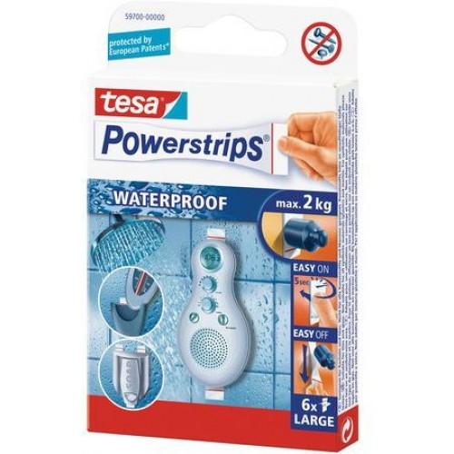TESA Powerstrips Waterproof, obojstranné prúžky, vodeodolné, biele, nosnosť 2kg