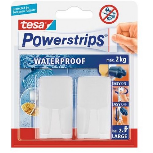 TESA Powerstrips Waterproof háčik vodeodolný, obdĺžnikový veľký, biely plast, nosnosť 2kg,