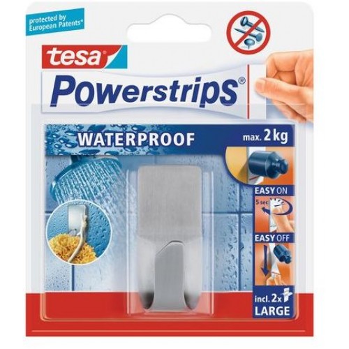 TESA Powerstrips Waterproof háčik vodeodolný, veľký, nerez oceľ, nosnosť 2kg