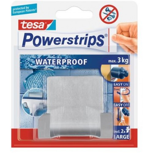 TESA Powerstrips Waterproof háčik vodeodolný, dvojháčik, nerez oceľ, nosnosť 3kg, 59710-00