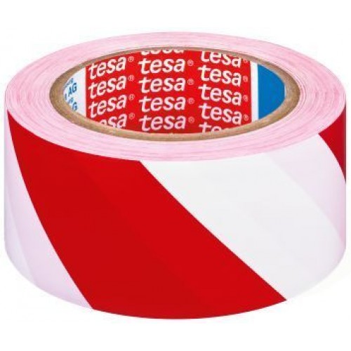 TESA Vyznačovacia páska PVC pre trvalé značenie, červeno-biele šrafovanie, 33m x 50mm