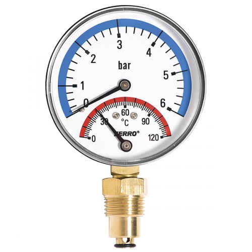 NOVASERVIS Termomanometr 80mm 1/2 "radiálne 0-6 bar, 0-120 ° C TM80R