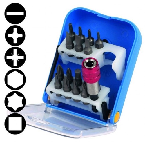 Bity 1/4 "PL - PH - PZ - Inbus - Torx - Robertson, sada 18 dielov, 100-00486