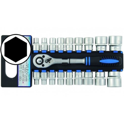 Gola sada 1/2", 6ti hrán 8 - 32 mm, v zakladači, 19 dielov, 100-00106 Gola sada 1/2", 6ti hrán 8 - 32 mm, v zakladači, 19 dielov, 100-00106