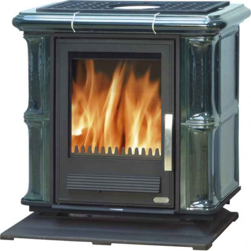 ABX Bavaria L 4,2 kW Kachľová pec na drevo s lit vložkou, výmenníkom, liatin sokel, zelená