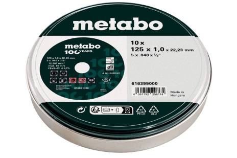 Metabo 10 rezných kotúčov - SP 125x1,0x22,23 Inox, 100 rokov 616399000
