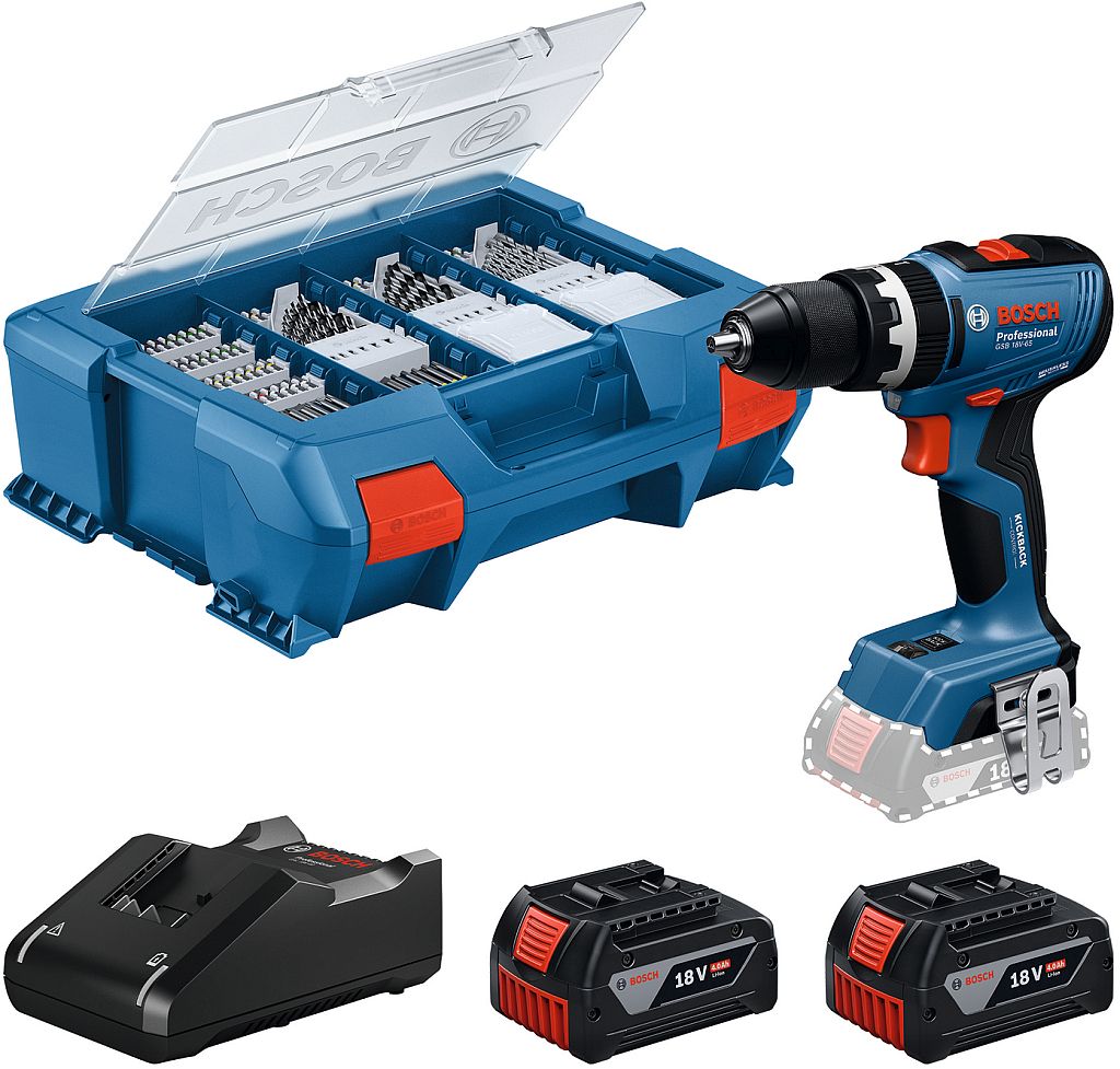 BOSCH GSB 18V-65 PROFESSIONAL Príklepová vŕtačka, 2 x 4.0Ah, L-case 06019N3307