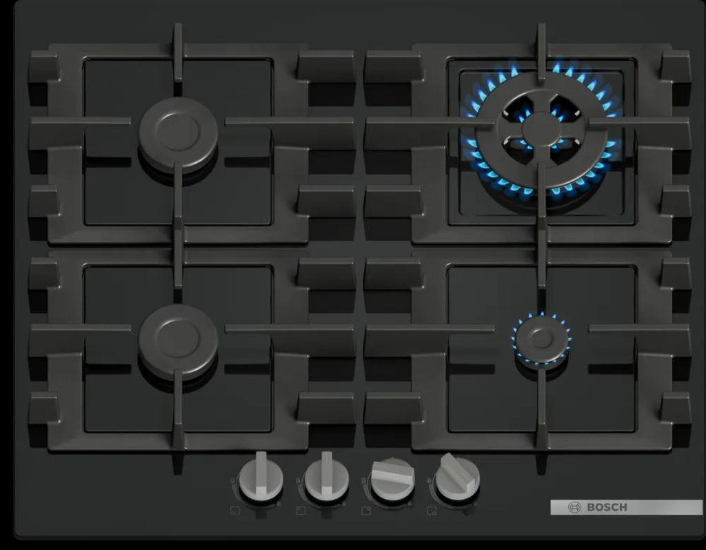 Bosch Serie 4 Plynová varná doska 60 cm Tvrdené sklo, čierna PNH6B6K40