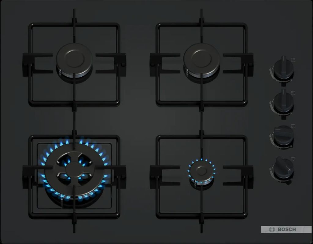 Bosch Séria 2 Plynová varná doska 60 cm tvrdené sklo, čierna POH6B6K30