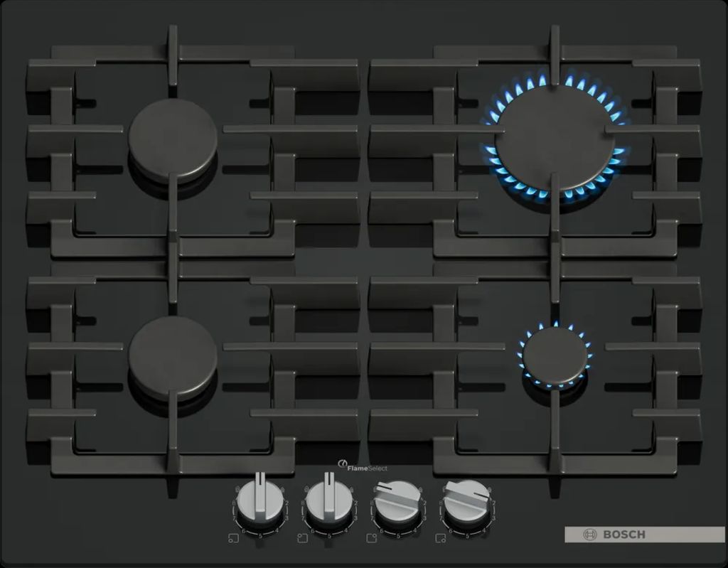Bosch Serie 6 Plynová varná doska 60 cm Tvrdené sklo, čierna PPP6A6I40