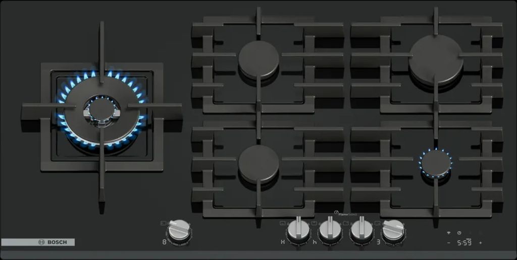 Bosch Serie 8 Plynová varná doska 90 cm, tvrdené sklo, čierna PRS9A6H40