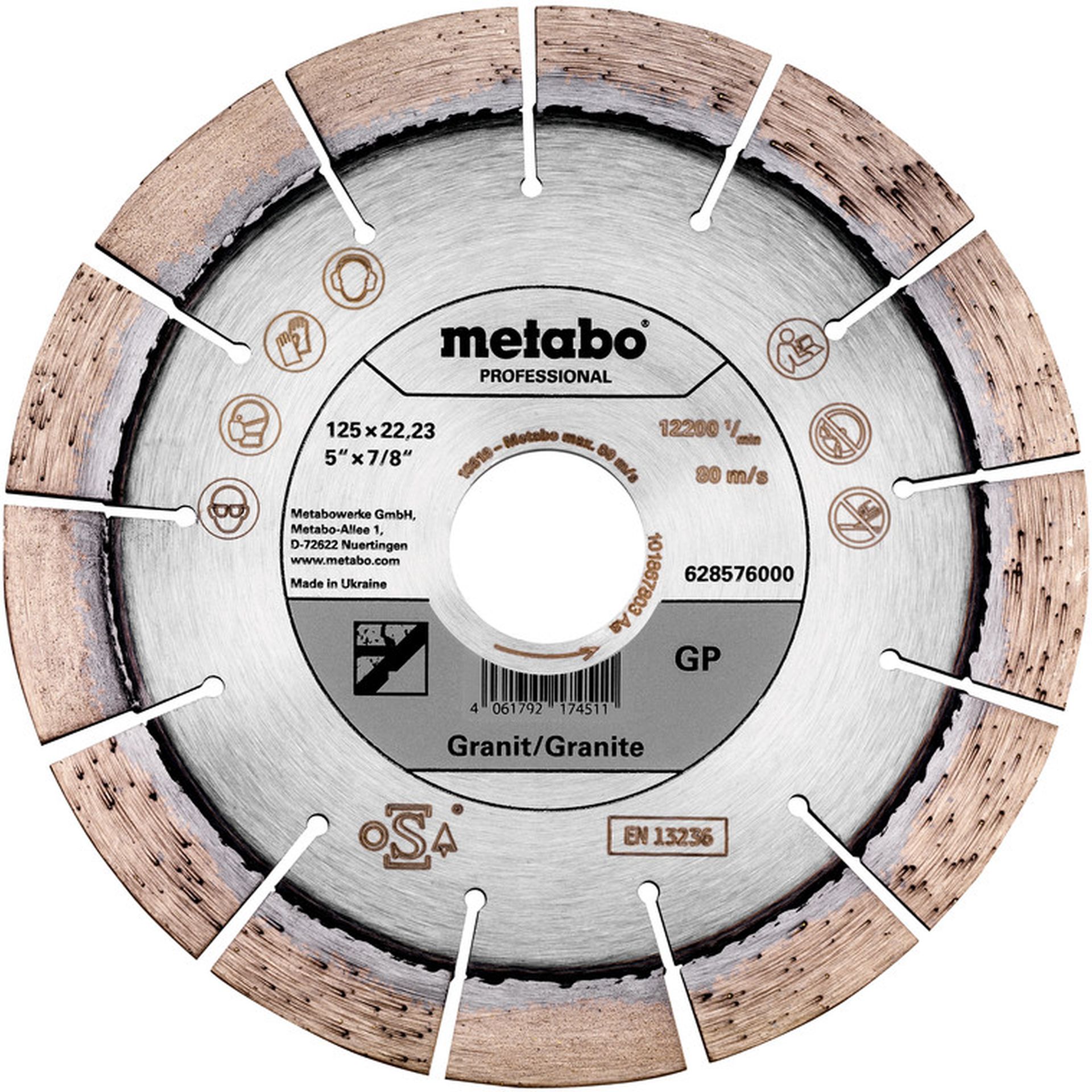 Metabo Diamantový rezný kotúč 125x22,23mm, &quot;GP&quot;, žula &quot;Profesionál&quot; 628576000