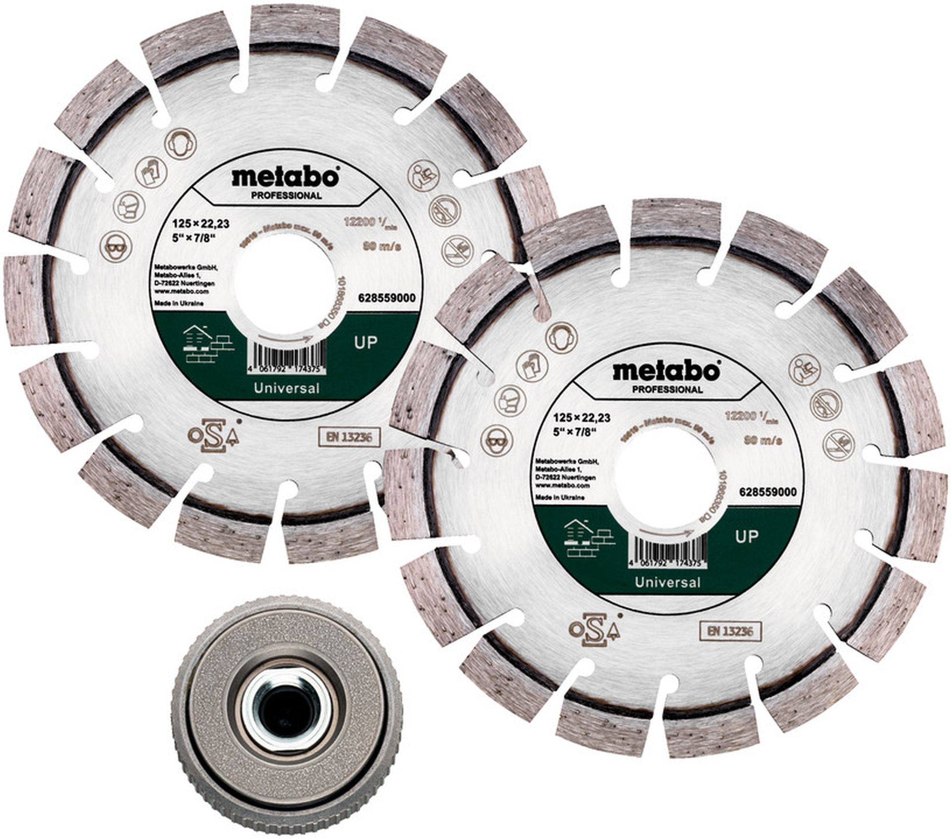 Metabo Sada: 2x Diamantový rezný kotúč 125x22,23mm, „UP“+r matica M 14 628582000