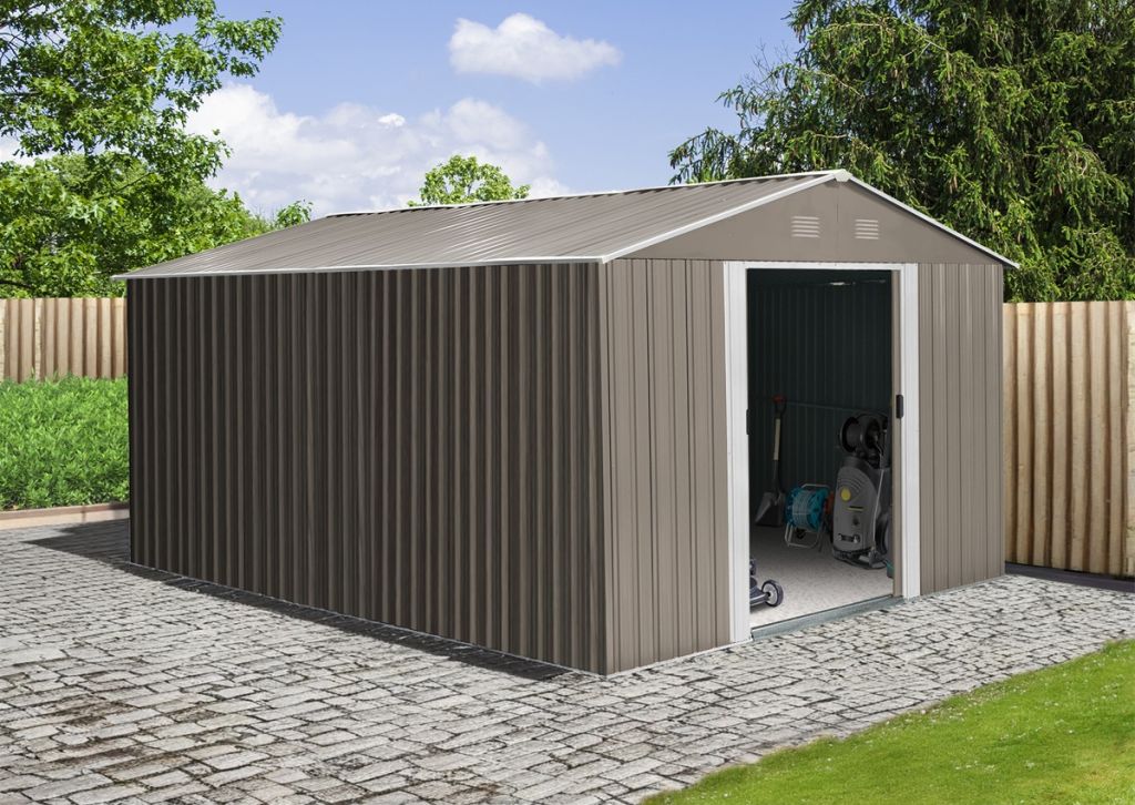 Riwall PRO RMSA 12x10 Brown - záhradný domček kovový 3 x 3,7 m SD-X1210-H170C-B