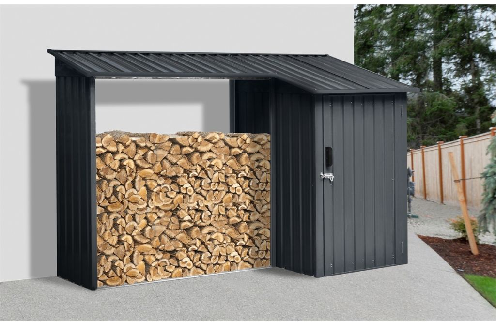 Riwall PRO RMWS 3x9 Anthracite - prístrešok na drevo s kôlňou 2,7 x 1,6 m WS-XDB-E-A