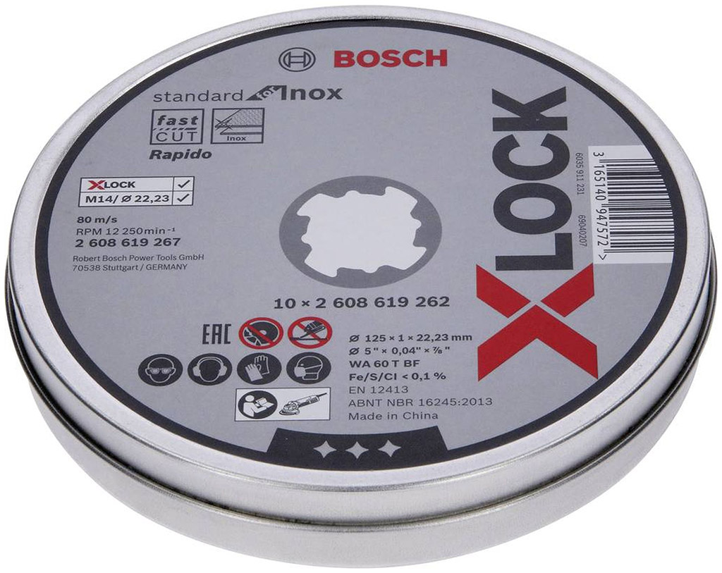 BOSCH X-LOCK Standard for Inox Plochý rezný kotúč, 115×1×22,23 mm, 10ks 2608619266