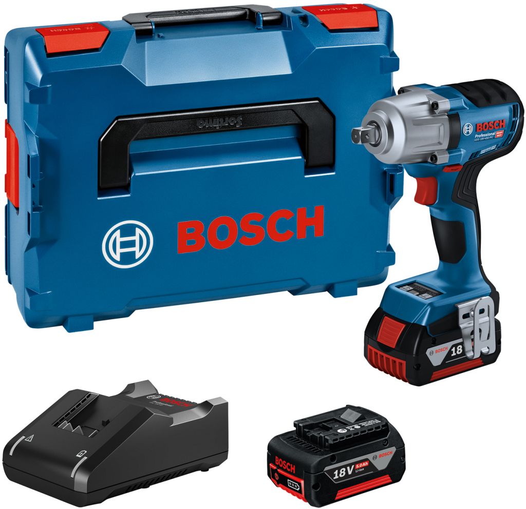 BOSCH GDS 18V-450 PC Aku rázový uťahovač, L-BOXX, GAL 18-40, 2x 5.0Ah 06019K4103