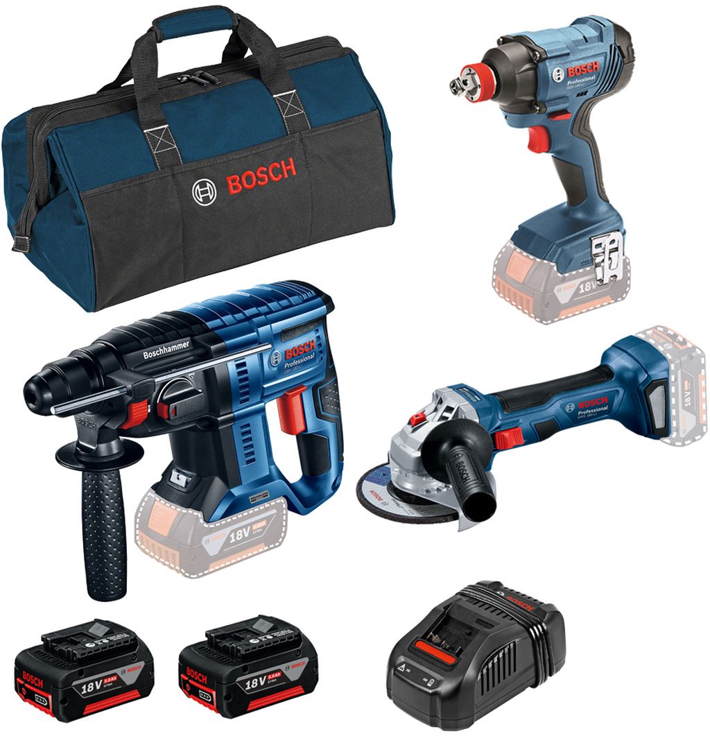 BOSCH Súprava GBH 180-LI+GWS 180-LI+GDX 180+2xGBA 18V 5,0Ah+GAL 1880 CV 0615990M5G