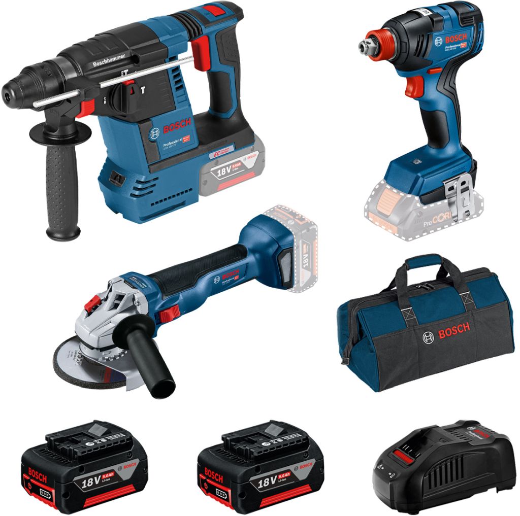 BOSCH Profesionálna sada GBH 18V-26+GDX 18V-200+GWS 18V-10+2× akumulátor 5,0 Ah 0615990N21