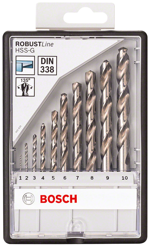 BOSCH 10-dielna súprava vrtákov do kovu HSS-G Robust Line, 135°, 1 – 10 mm 2607010535