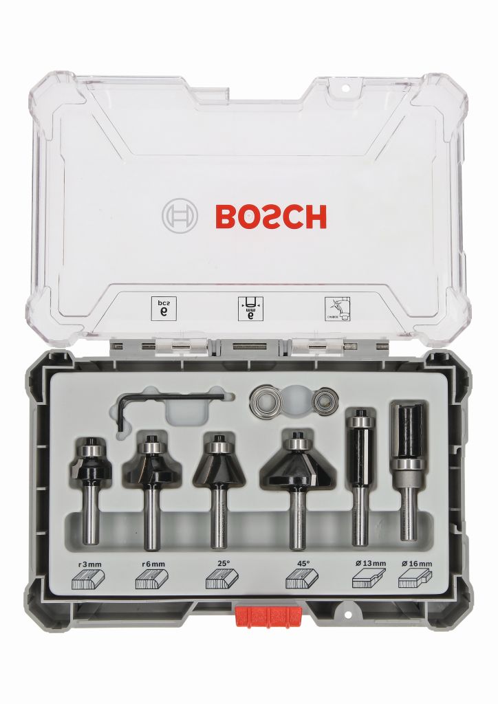 BOSCH Sada frézovacích bitov, zarovnávanie a zaobľovanie, 6 mm driek 2607017468