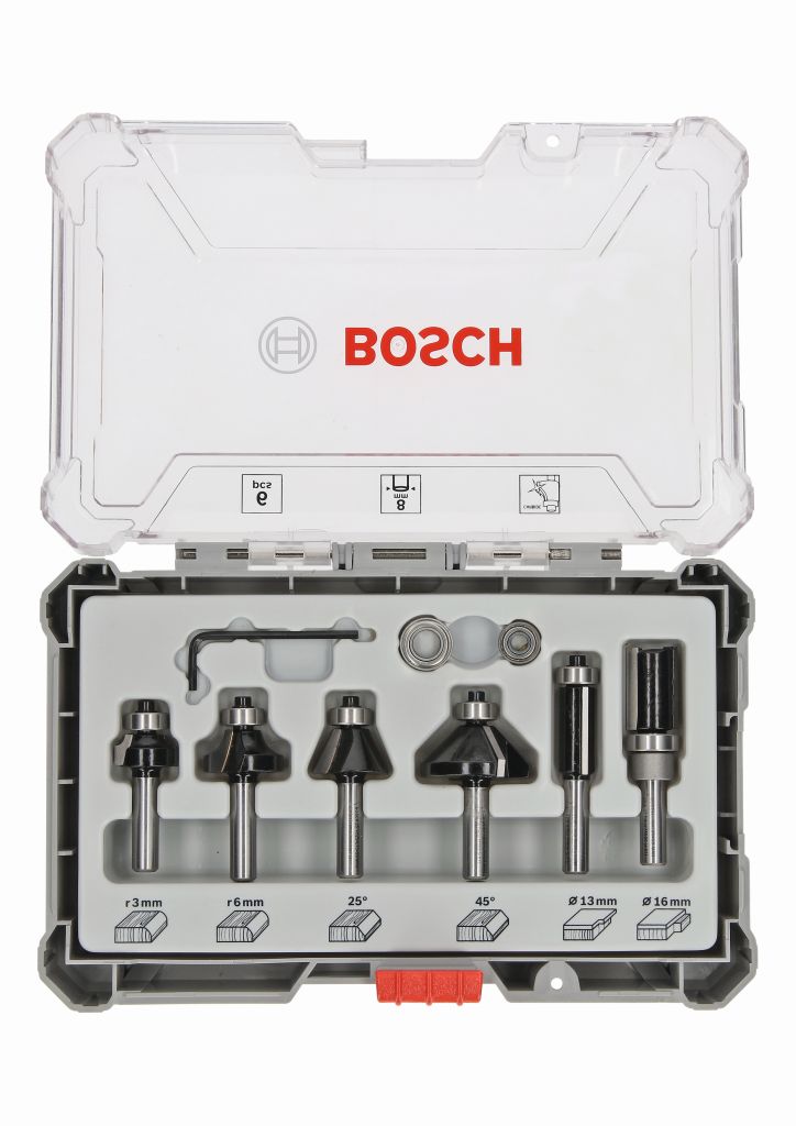 BOSCH Sada frézovacích bitov, zarovnávanie a zaobľovanie, 8 mm driek 2607017469