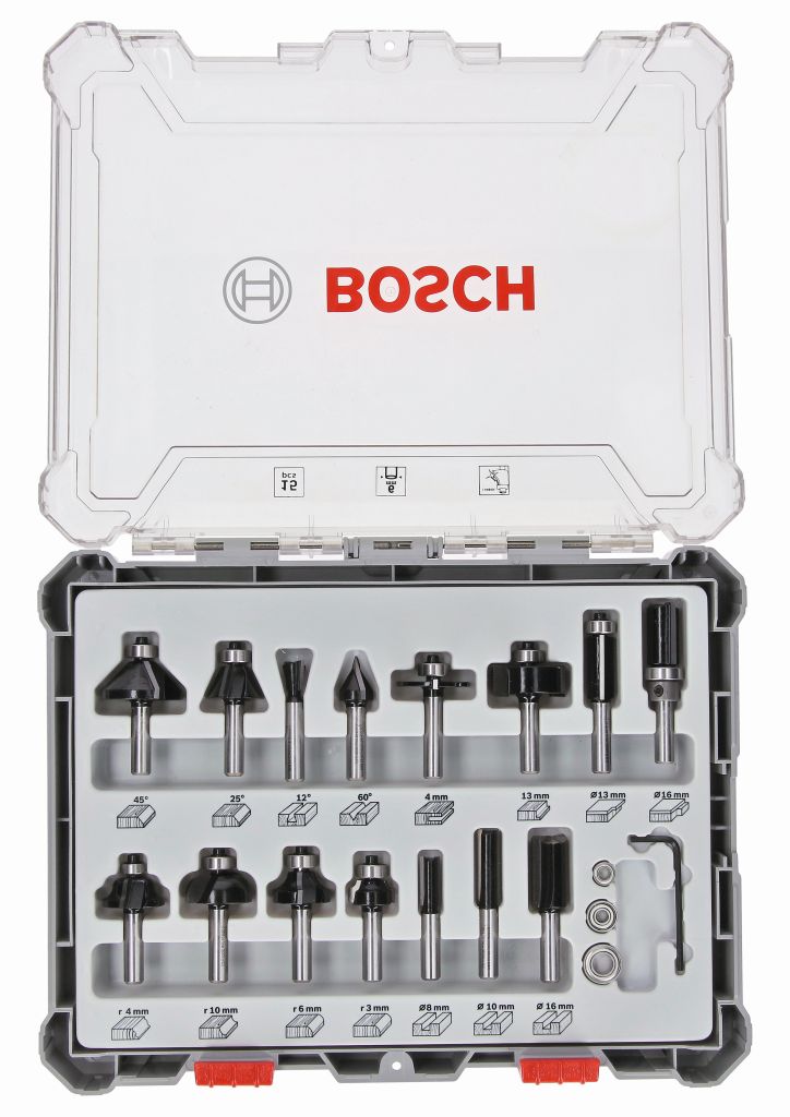 BOSCH Sada frézovacích bitov, 15 ks, zmiešané, 6 mm driek 2607017471