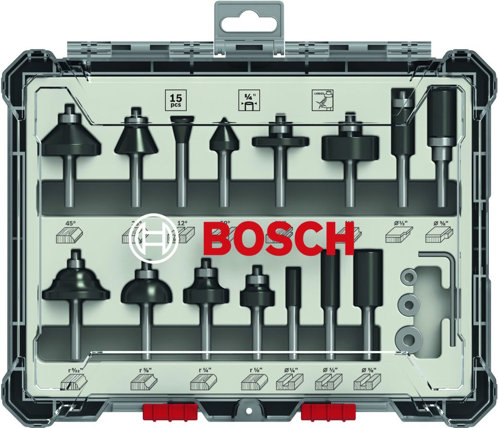 BOSCH Sada frézovacích bitov, 15 ks, zmiešané, 1/4&quot; driek 2607017473