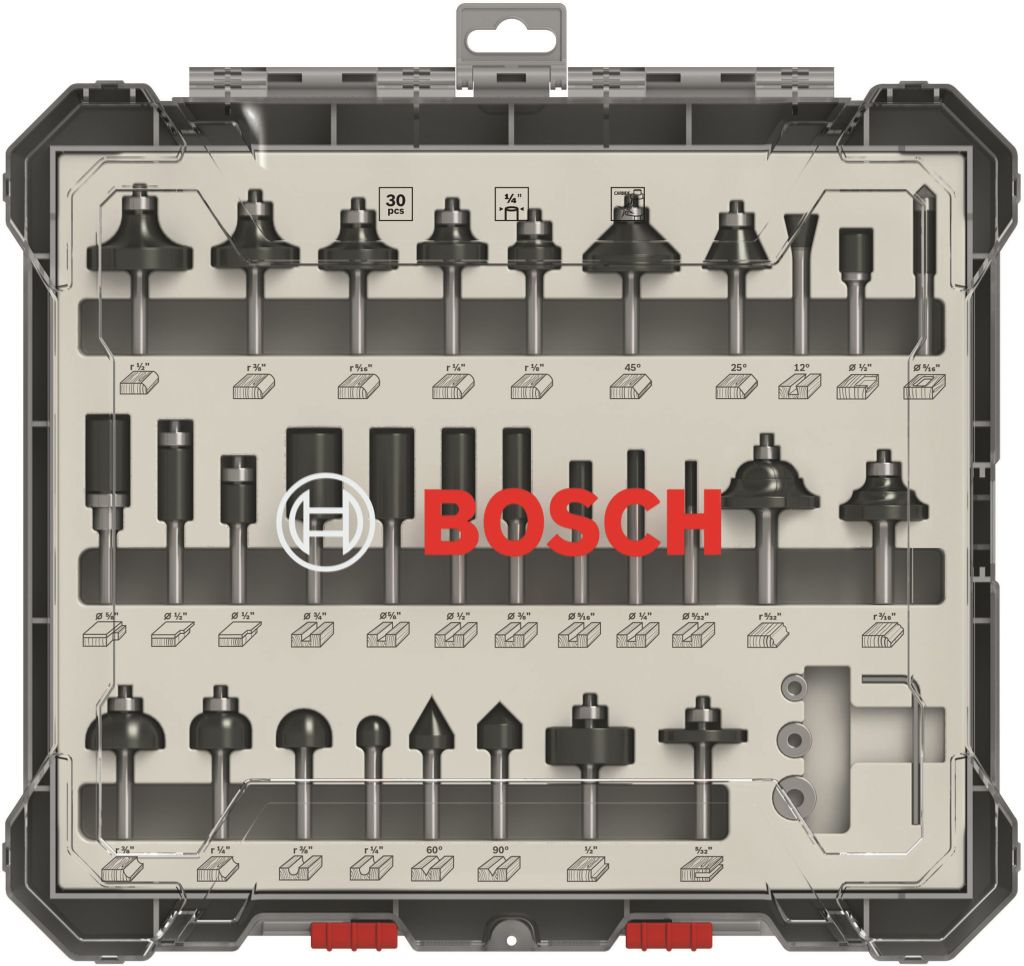 BOSCH Sada frézovacích bitov, 30 ks, zmiešané, 1/4&quot; driek 2607017476