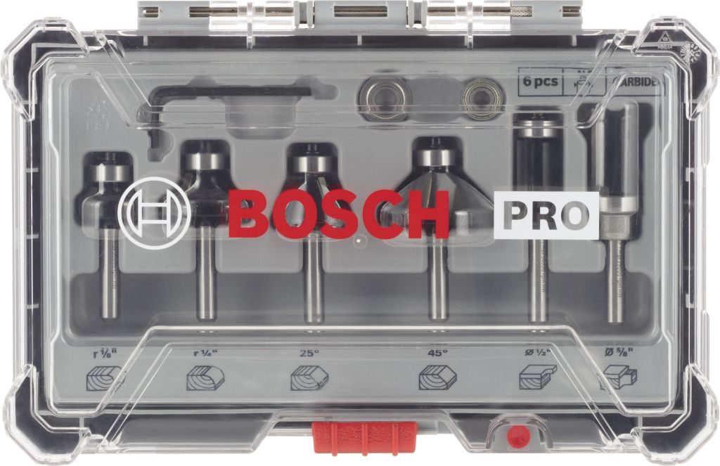 BOSCH Sada frézovacích bitov, zarovnávanie a zaobľovanie, 1/4&quot; driek 2607017470