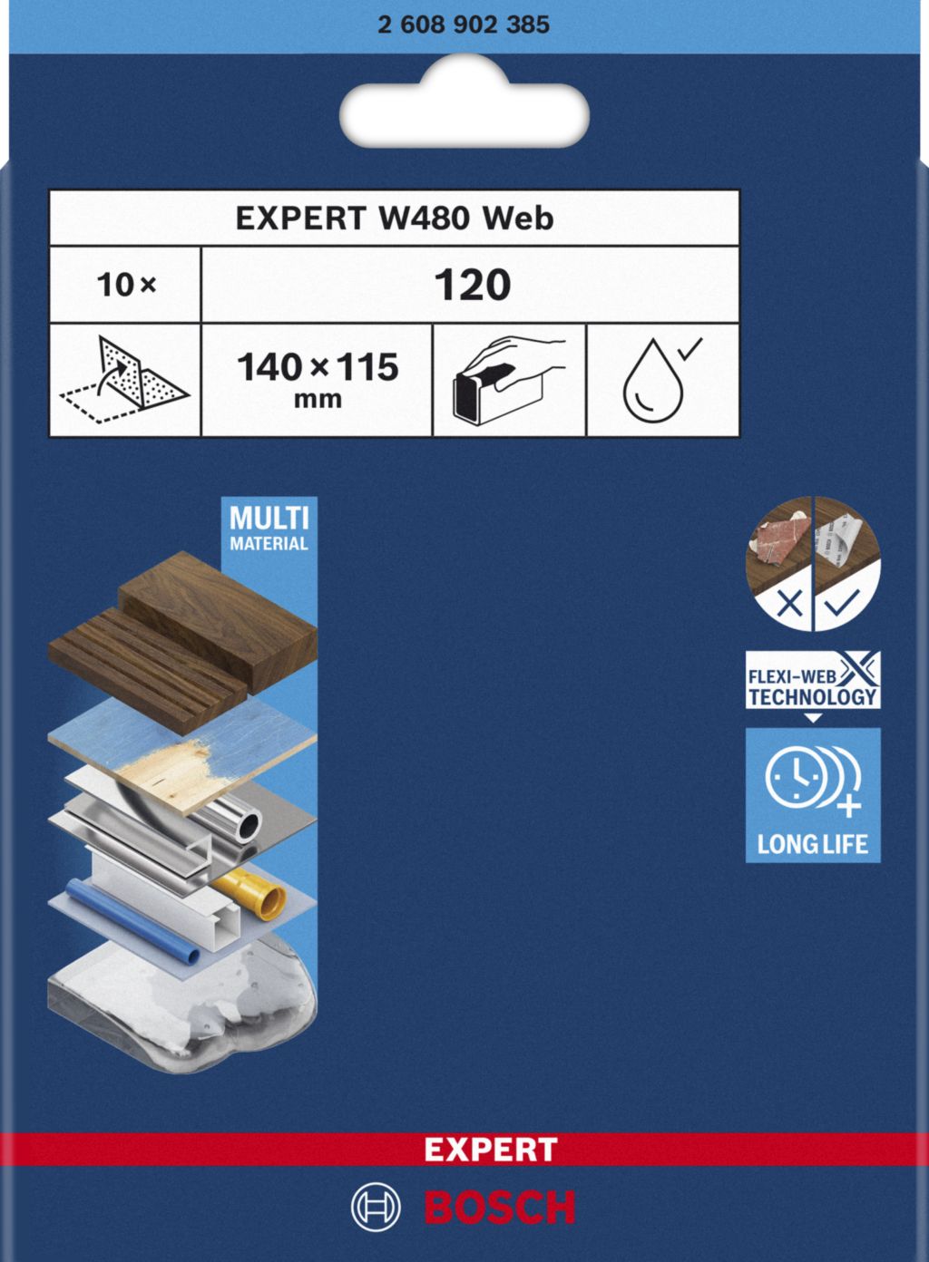BOSCH EXPERT W480 Web 1/4 ručný brúsny papier, 115 × 140 mm, G120 2608902385