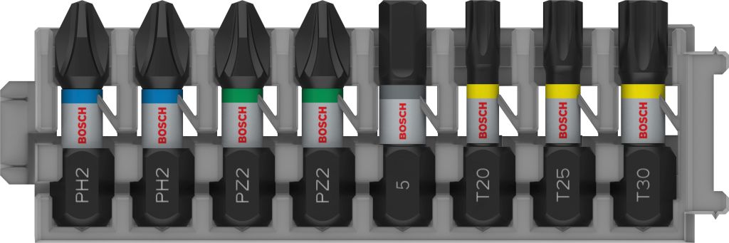 BOSCH Sada skrutkovacích bitov PRO Impact PH2 (×2), PZ2 (×2), H5, T20, T25, T30, 25mm,8ks