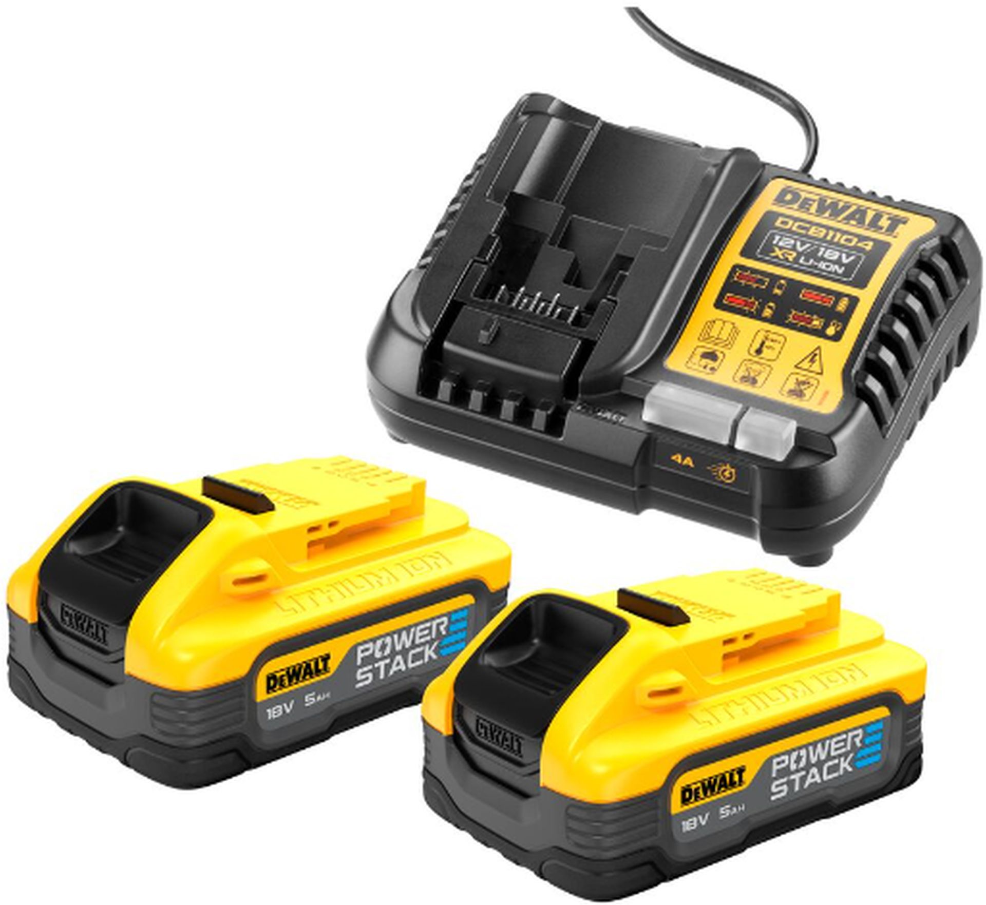 DeWALT DCB1104H2 PowerStack Sada akumulátorov 18V (2x5,0Ah) + nabíjačka